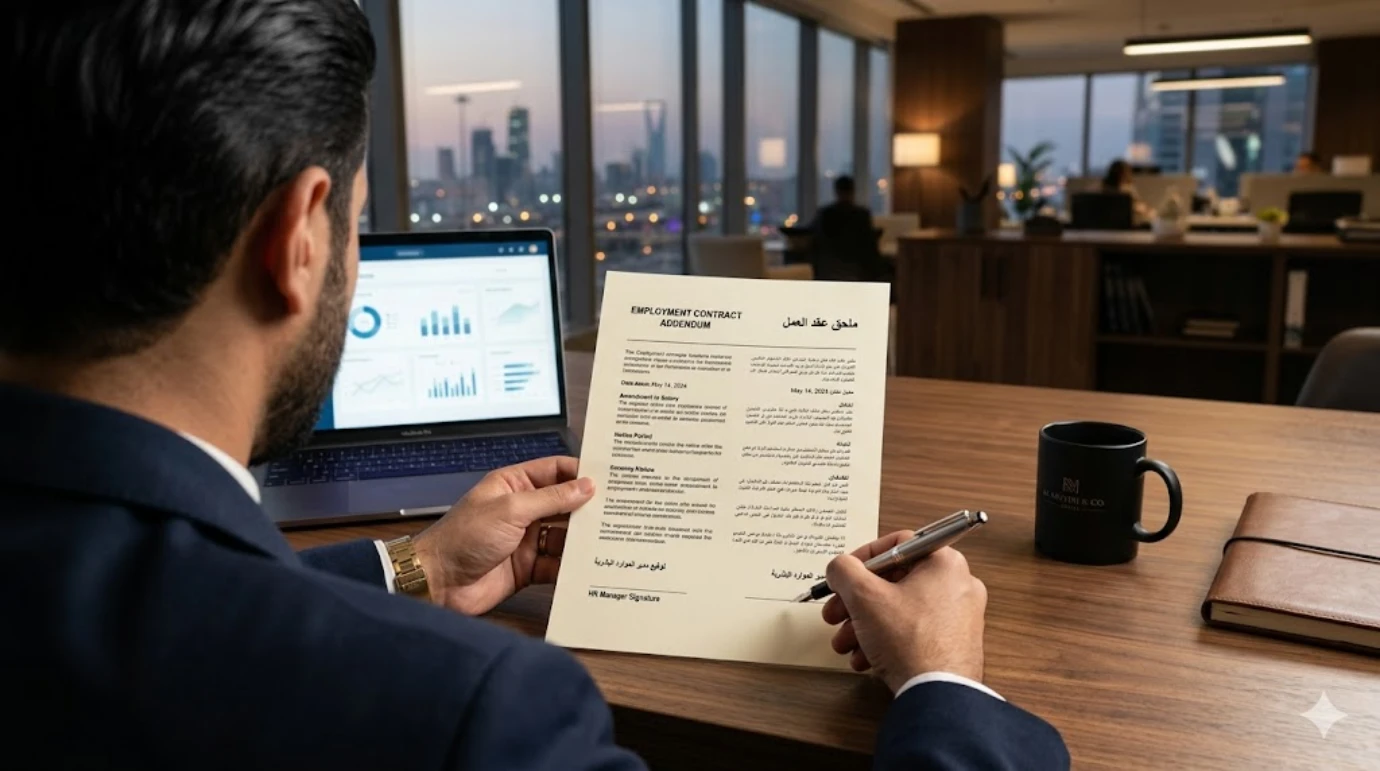 ملحق عقد العمل في السعودية 2026: تعديل المهام والأجور دون الوقوع في شبهة الفصل التعسفي